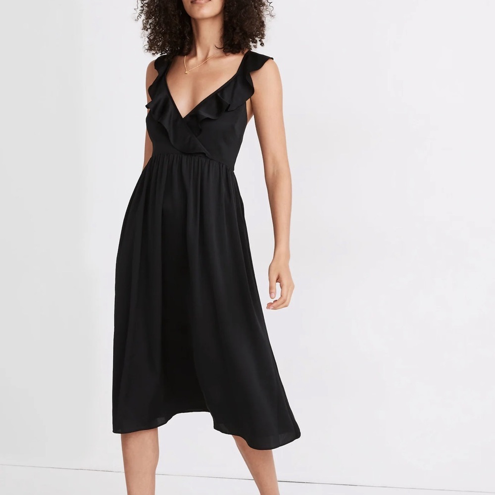 Madewell Black Ruffle Front Cross Back Midi NWT size 0